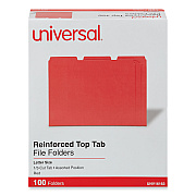 Universal Reinforced Top-Tab File Folders, 1/3-Cut Tabs: Assorted, Letter Size, 1" Expansion, Red, 100/Box (UNV16163)