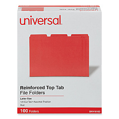 Universal Reinforced Top-Tab File Folders, 1/3-Cut Tabs: Assorted, Letter Size, 1" Expansion, Red, 100/Box (UNV16163)