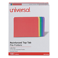 Universal Reinforced Top-Tab File Folders, 1/3-Cut Tabs: Assorted, Letter Size, 1" Expansion, Assorted Colors, 100/Box (UNV16166)