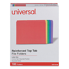 Universal Reinforced Top-Tab File Folders, 1/3-Cut Tabs: Assorted, Letter Size, 1" Expansion, Assorted Colors, 100/Box (UNV16166)