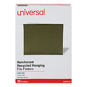 Universal Deluxe Reinforced Recycled Hanging File Folders, Letter Size, 1/3-Cut Tabs, Standard Green, 25/Box (UNV24113)