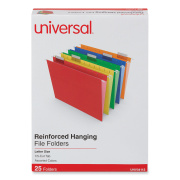 Universal Deluxe Reinforced Recycled Hanging File Folders, Letter Size, 1/5-Cut Tabs, Assorted, 25/Box (34112)