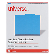 Universal Bright Colored Pressboard Classification Folders, 2" Expansion, 1 Divider, 4 Fasteners, Letter Size, Cobalt Blue, 10/Box (UNV10201)
