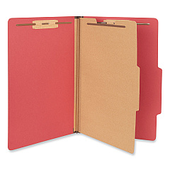 Universal Bright Colored Pressboard Classification Folders, 2" Expansion, 1 Divider, 4 Fasteners, Legal Size, Ruby Red Exterior, 10/Box (UNV10213)