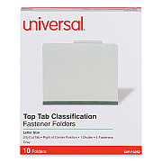 Universal Four-Section Pressboard Classification Folders, 2" Expansion, 1 Divider, 4 Fasteners, Letter Size, Gray Exterior, 10/Box (UNV10252)