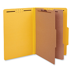 Universal Bright Colored Pressboard Classification Folders, 2" Expansion, 2 Dividers, 6 Fasteners, Legal Size, Yellow Exterior, 10/Box (UNV10314)