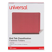 Universal Red Pressboard End Tab Classification Folders, 2" Expansion, 2 Dividers, 6 Fasteners, Letter Size, Red Exterior, 10/Box (UNV10315)