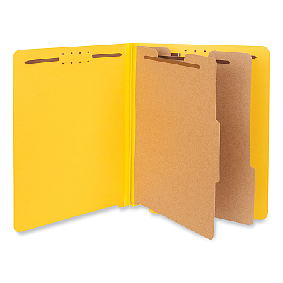 Universal Deluxe Six-Section Pressboard End Tab Classification Folders, 2 Dividers, 6 Fasteners, Letter Size, Yellow, 10/Box (UNV10319)