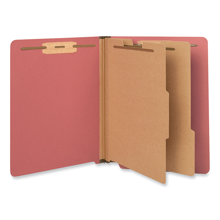Universal Deluxe Six-Section Pressboard End Tab Classification Folders, 2 Dividers, 6 Fasteners, Letter Size, Bright Red, 10/Box (UNV10320)