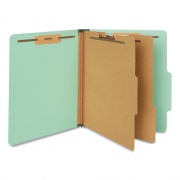 Six-Section Classification Folders, Heavy-Duty Pressboard Cover, 2 Dividers, 2.5" Expansion, Letter Size, Light Green, 20/Bx