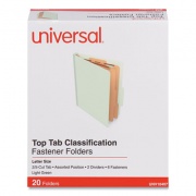 Universal Six-Section Classification Folders, Heavy-Duty Pressboard Cover, 2 Dividers, 6 Fasteners, Letter Size, Light Green, 20/Box (10407)