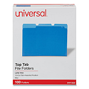Universal Deluxe Colored Top Tab File Folders, 1/3-Cut Tabs: Assorted, Letter Size, Blue/Light Blue, 100/Box (UNV10501)