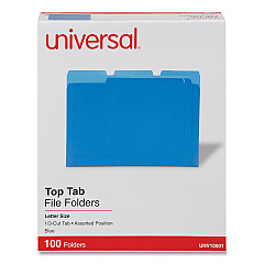 Universal Deluxe Colored Top Tab File Folders, 1/3-Cut Tabs: Assorted, Letter Size, Blue/Light Blue, 100/Box (UNV10501)