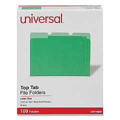 Universal Deluxe Colored Top Tab File Folders, 1/3-Cut Tabs: Assorted, Letter Size, Green/Light Green, 100/Box (UNV10502)