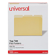 Universal Deluxe Colored Top Tab File Folders, 1/3-Cut Tabs: Assorted, Letter Size, Yellow/Light Yellow, 100/Box (UNV10504)