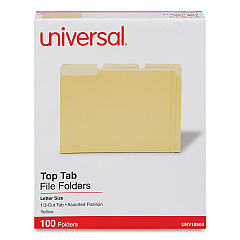 Universal Deluxe Colored Top Tab File Folders, 1/3-Cut Tabs: Assorted, Letter Size, Yellow/Light Yellow, 100/Box (UNV10504)