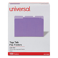 Universal Deluxe Colored Top Tab File Folders, 1/3-Cut Tabs: Assorted, Letter Size, Violet/Light Violet, 100/Box (UNV10505)