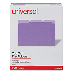 Universal Deluxe Colored Top Tab File Folders, 1/3-Cut Tabs: Assorted, Letter Size, Violet/Light Violet, 100/Box (UNV10505)