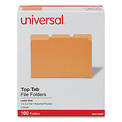 Universal Deluxe Colored Top Tab File Folders, 1/3-Cut Tabs: Assorted, Letter Size, Orange/Light Orange, 100/Box (UNV10507)