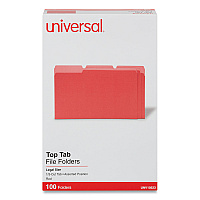 Universal Deluxe Colored Top Tab File Folders, 1/3-Cut Tabs: Assorted, Legal Size, Red/Light Red, 100/Box (UNV10523)