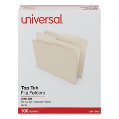 Universal Top Tab File Folders, 1/2-Cut Tabs: Assorted, Letter Size, 0.75" Expansion, Manila, 100/Box (12112)