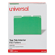 Universal Interior File Folders, 1/3-Cut Tabs: Assorted, Letter Size, 11-pt Stock, Green, 100/Box (UNV12302)