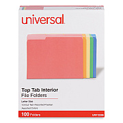 Universal Interior File Folders, 1/3-Cut Tabs: Assorted, Letter Size, 11-pt Stock, Assorted Colors, 100/Box (UNV12306)