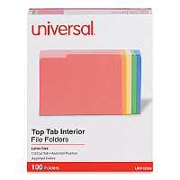 Universal Interior File Folders, 1/3-Cut Tabs: Assorted, Letter Size, 11-pt Stock, Assorted Colors, 100/Box (UNV12306)