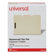 Universal Deluxe Reinforced Top Tab Fastener Folders, 0.75" Expansion, 2 Fasteners, Letter Size, Manila Exterior, 50/Box (13420)
