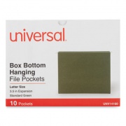 Universal Hanging Box Bottom File Pockets, 1 Section, 3.5" Capacity, Letter Size, Standard Green, 10/Box (14160)