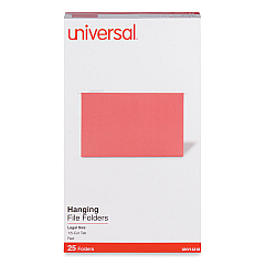 Universal Deluxe Bright Color Hanging File Folders, Legal Size, 1/5-Cut Tabs, Red, 25/Box (UNV14218)