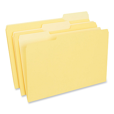 Universal Interior File Folders, 1/3-Cut Tabs: Assorted, Legal Size, 11-pt Stock, Yellow, 100/Box (UNV15304)