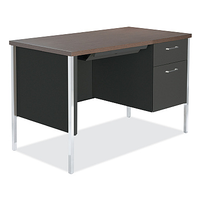 Alera Single Pedestal Steel Desk, 45.25" x 24" x 29.5", Mocha/Black, Chrome Legs (ALESD4524BM)