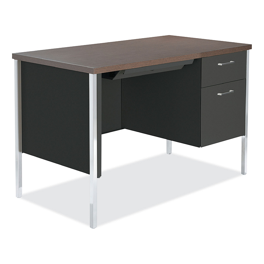 Alera Single Pedestal Steel Desk, 45.25" x 24" x 29.5", Mocha/Black, Chrome Legs (ALESD4524BM)
