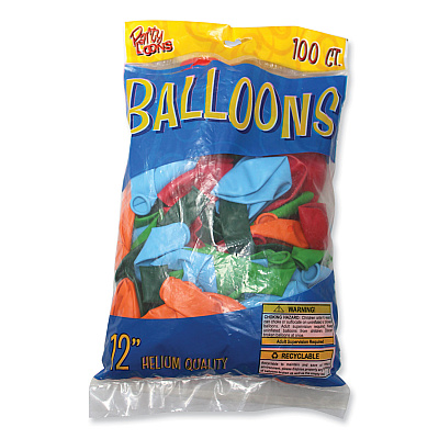 Tablemate Party Loons Helium Quality Latex Balloons, Assorted Colors, 100/Pack (TBL1200)