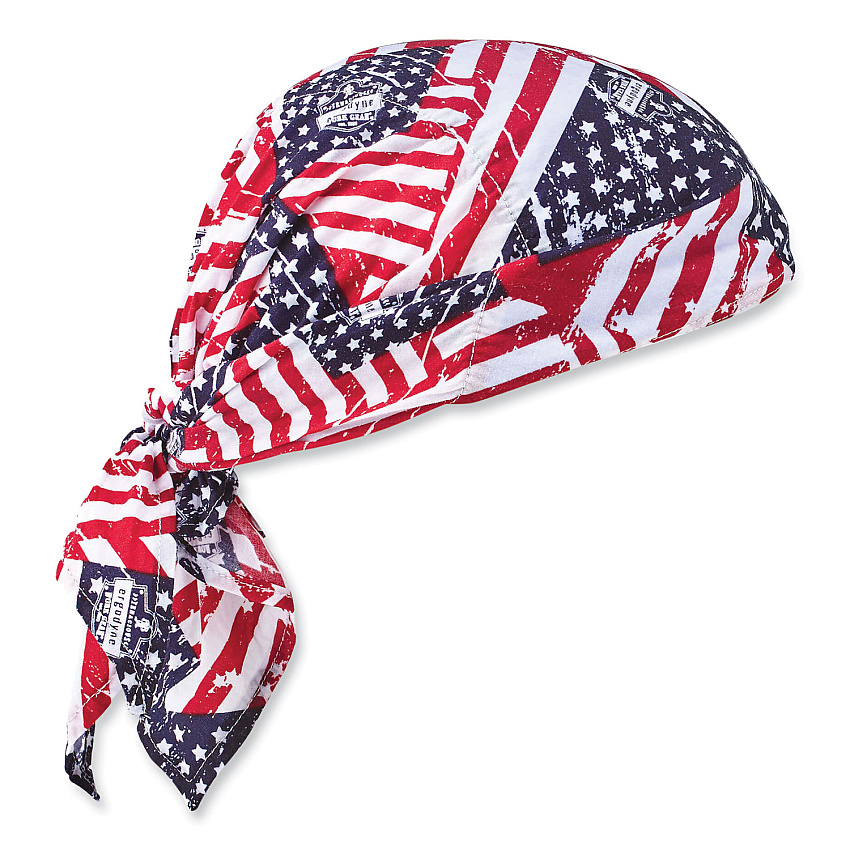 ergodyne Chill-Its 6710 Cooling Embedded Polymers Tie Bandana Triangle Hat, One Size Fits Most, Stars and Stripes (EGO12323)