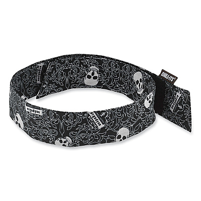 ergodyne Chill-Its 6705 Cooling Embedded Polymers Hook and Loop Bandana Headbnd, One Size Fit Most, Skulls (EGO12349)