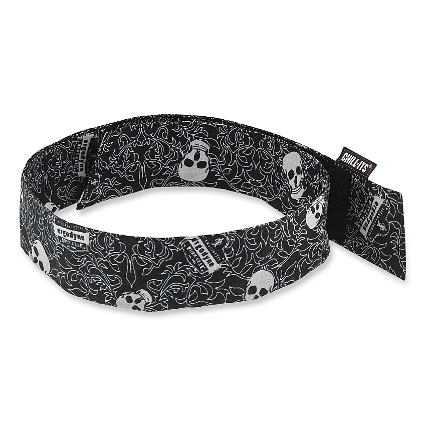 ergodyne Chill-Its 6705 Cooling Embedded Polymers Hook and Loop Bandana Headbnd, One Size Fit Most, Skulls (EGO12349)