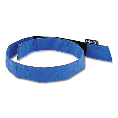 ergodyne Chill-Its 6705 Cooling Embedded Polymers Hook and Loop Bandana Headband, One Size Fits Most, Solid Blue (EGO12317)