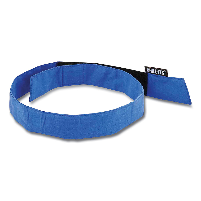 ergodyne Chill-Its 6705 Cooling Embedded Polymers Hook and Loop Bandana Headband, One Size Fits Most, Solid Blue (EGO12317)
