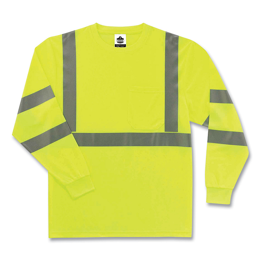 ergodyne GloWear 8391 Class 3 Hi-Vis Long Sleeve Shirt, Polyester, Lime, 2X-Large (EGO21706)