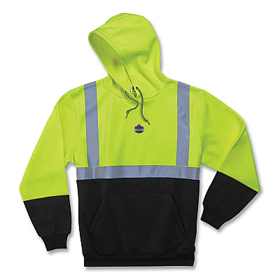 ergodyne GloWear 8293 Hi-Vis Class 2 Hooded Sweatshirt Black Bottom, Polar Fleece, Small, Lime (EGO21682)