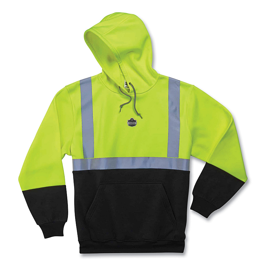 ergodyne GloWear 8293 Hi-Vis Class 2 Hooded Sweatshirt Black Bottom, Polar Fleece, Small, Lime (EGO21687)