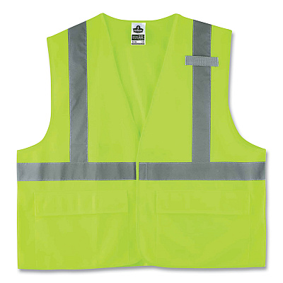 ergodyne GloWear 8225HL Class 2 Standard Solid Hook and Loop Vest, Polyester, Lime, 4X-Large/5X-Large (EGO21189)