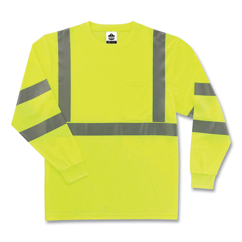 ergodyne GloWear 8391 Class 3 Hi-Vis Long Sleeve Shirt, Polyester, Lime, 4X-Large (EGO21708)