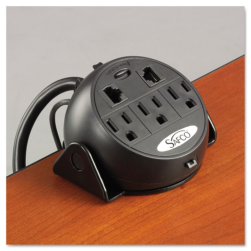 Safco Power Module, 3 Outlets, 2 RJ-45 Ports, 8 ft Cord, Black (SAF2059BL)