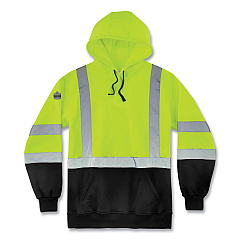 ergodyne GloWear 8373 Hi-Vis Class 3 Hooded Sweatshirt with Black Bottom, Polar Fleece, Lime, 3X-Large (EGO21887)