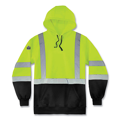 ergodyne GloWear 8373 Hi-Vis Class 3 Hooded Sweatshirt with Black Bottom, Polar Fleece, Lime, 3X-Large (EGO21887)