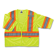 ergodyne GloWear 8330Z Class 3 Two-Tone Zipper Vest, Polyester, Largel/X-Large, Lime (EGO22185)