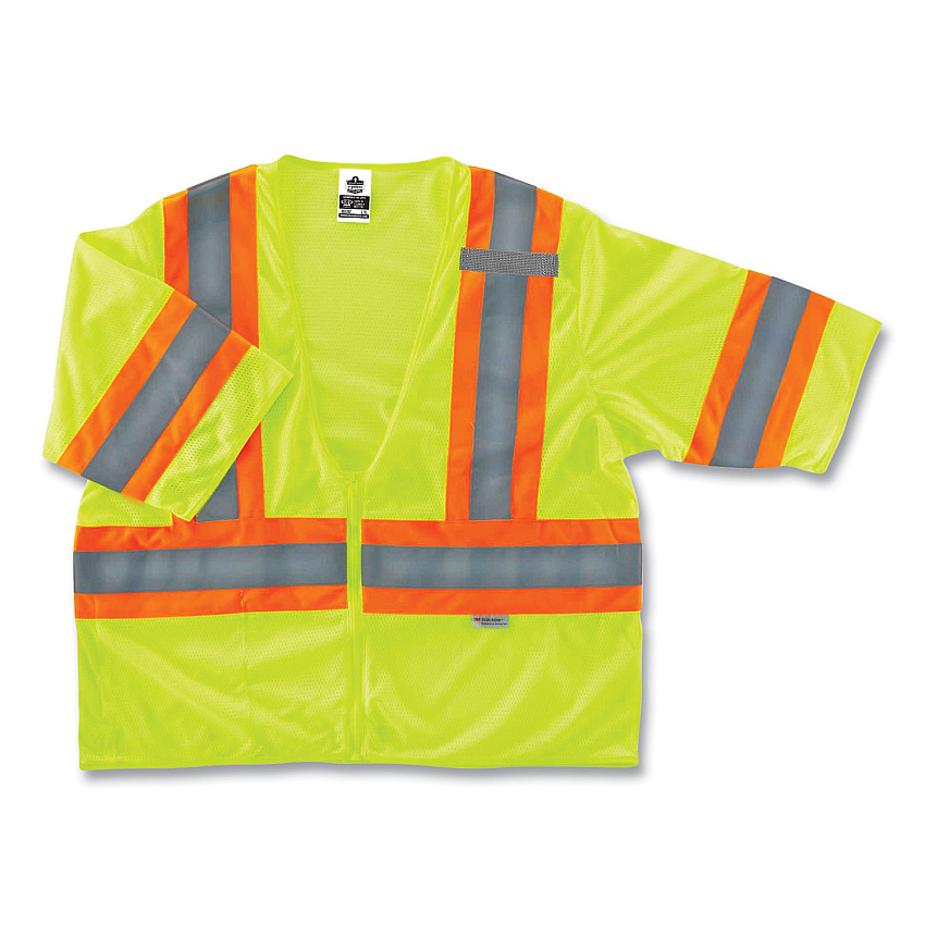 ergodyne GloWear 8330Z Class 3 Two-Tone Zipper Vest, Polyester, Largel/X-Large, Lime (EGO22185)